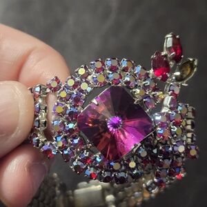 Vintage fuchsia and aurora borealis rhinestone bracelet